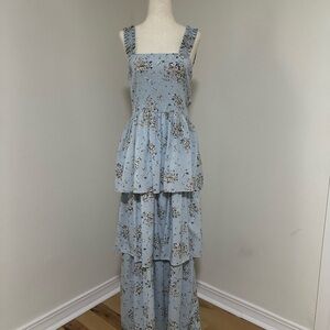 Sugarlips Light Blue Floral Tiered Maxi Dress